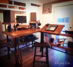 an old fashioned computer desk in a room