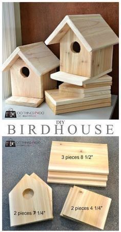 the instructions for making bird houses are shown in three different pictures, one is made out of