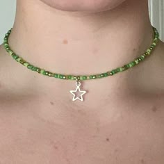 Beaded Jewelry Simple, Brown Dining Table, Star Choker, Beaded Star, Green Star, Indie Jewelry, Modern Farmhouse Design, Different Shades Of Green