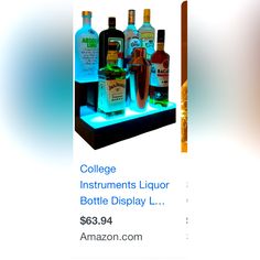 an ad for college instruments liquor bottles displayed on a shelf with the caption college instruments liquor bottle display $ 3 99