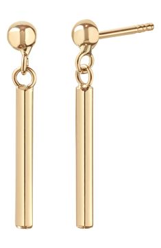 Polished chains link smooth bars to round studs in these linear drop earrings handcrafted from 14-karat gold. 3/4" drop; 1/4" width Post back 14k gold Made in Spain Bony Levy, Bar Earrings, Chain Link, Gold Earrings, Spain, Yellow Gold, Nordstrom, Drop Earrings, Chain