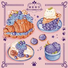 an illustration of blueberry desserts and pastries