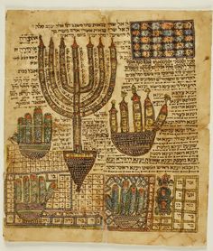 an old book with various symbols and designs on the pages, including a menorah