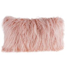 a pink furry pillow on a white background