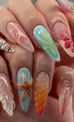 Beachy Nail Designs, Vacation Nail Designs, Summer Vacation Nails, Vacation Nails Beach, Funky Nail Designs, Cruise Nails, Beachy Nails, Summery Nails, Vibrant Nails