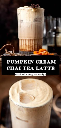 This cozy iced pumpkin cream chai tea latte is the perfect blend of creamy oat milk, spiced chai tea concentrate, and homemade pumpkin sweet cream. Inspired by Starbucks’ fall themed drinks, this pumpkin chai latte is sweet and comforting, perfect for a crisp autumn day. Bonus, it can easily be made vegan and dairy-free! Blueberry Chai Latte, Tea Lattes At Home, Iced Chai Tea Latte Recipe, Apple Brown Sugar Syrup, Apple Chai Latte, Chai Tea Concentrate, Chia Tea, Food Starbucks