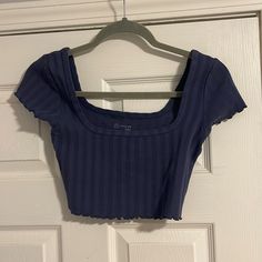 Offline By Aerie Blue Crop Top, Never Worn. Color: Navy Blue Ultra Crop Top, Navy Blue Tops For Women, Aesthetic Crop Tops, Casual Blue Crop Top, Blue Fitted Cropped Top, Crop Tops Aesthetic, Everyday Blue Cropped Top, Cropped Top, Dark Blue Top