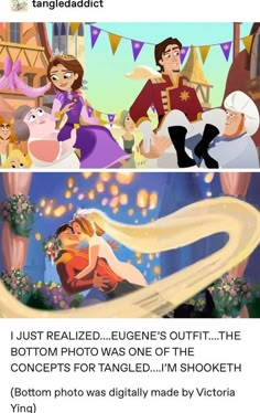 an image of disney princess and prince from the animated movie, tangled with text that reads just