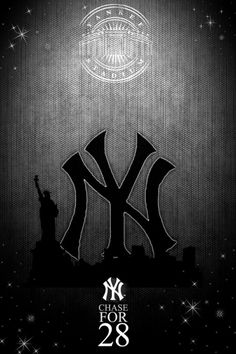 the new york yankees logo is shown in this black and white photo with stars above it