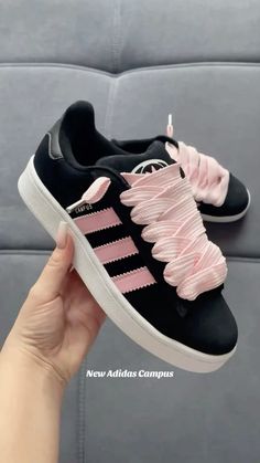 Woman Shoes Sneakers, Adidas Shoes Women Pink, Adidas Shoes Women Campus, Black And Pink Adidas Campus, Pink And Black Sneakers, Adidas Campus Black And Pink, Black Snickers Shoes, Black And Pink Adidas, Pink Adidas Campus