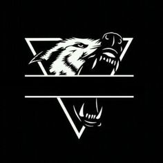 the wolf logo is black and white with an inverted triangle around it's head