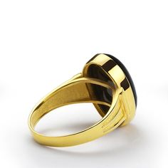 Metal: 14k Yellow Gold Onyx: 1.3cm x 1.8cm (0.5" x 0.7") shape - Oval cabochon setting type - bezel setting Product weight: 5.00 gr See More Categories Onyx Gold Rings 14K Gold Rings Onyx Rings Yellow Gold Rings Gold Rings Add to your edgy sense of style with this ring, featuring a 14k yellow gold band, the ring boasts an oval cabochon black onyx stone. Add this piece to your next night out on the town for a complete and stylish look.-------------------------------------------------------------- Luxury Yellow Gold Onyx Ring, Luxury Yellow Gold Men's Ring With Onyx, Onyx Rings, Mens Black Ring, Yellow Gold Mens Rings, Gold Statement Ring, Black Onyx Stone, Rings Gold, Black Onyx Ring