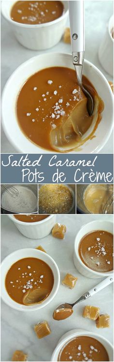 caramel pots de creme is being made with salted caramel and sugar