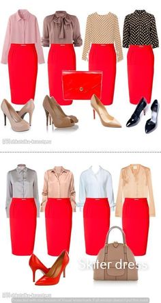 skirt shorty skirts outfits skirt sets- Classy Skirts Outfits, Red Skirts Outfits, How To Style Red Skirt, Red Pencil Skirt Outfit, Red Skirt Outfit, Red Skirt Outfits, Stylish Business Outfits, Short Skirts Outfits, Outfits Skirt