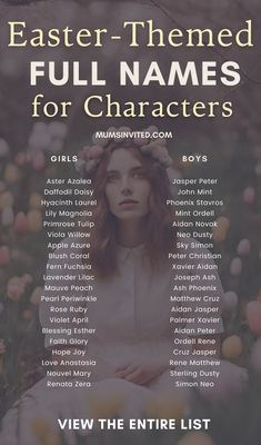 the easter - themed full names for characters, with an image of a woman sitting in flowers