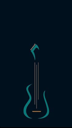 an abstract poster with the shape of a guitar in blue and green colors on a dark background