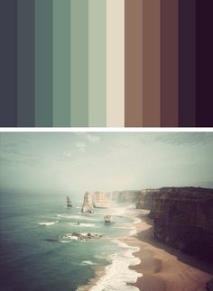 an image of the ocean and cliffs with color swatches to match it's theme