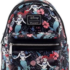 New With Tag Theme: Disney's Little Mermaid Model: Wdbk0346 %100 Authentic And Officially Licensed Disney Bag Show Off Your Disney Pride With The Little Mermaid Ariel Floral Print Mini Backpack! Made Of Faux Leather, The Bag Has 2x Straps, 1x Handle, 2x Zippered Compartments, And 2x Side Pockets Maker: Loungefly Size: Mini Front Zipper Pocket Adjustable Shoulder Straps Top Carry Handle Printed Fabric Lining Fashion Bag For Women And Juniors. Not Intended For The Use Of Children Under 12 Years Me Lounge Fly, Disney Purses, Mermaid Backpack, Disney Gear, Business Lady, Disney Purse, Cute Mini Backpacks, Disney Items, Disney Loungefly