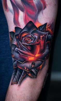 a man's arm with a rose on it and an arrow in the middle