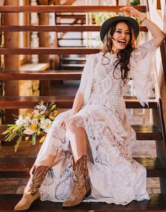 A-line Boho Lace Wedding Dress with Sleeves Floor Length – LUOLANDI DRESS Boho Lace Wedding Dress, Wedding Dress Bohemian, Western Wedding Dresses, Boho Bridal Gowns, Lace Wedding Dress With Sleeves, White Boho Dress, Bohemian Bridal, Boho Wedding Dress Lace, Dress Bohemian