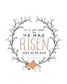 an image of a card with the words he is not here he has risen just as me said