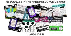 a pile of books with text that reads resources in the free resource library and more