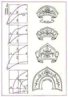 the diagram shows different types of crowns and their measurements for each individual piece of furniture