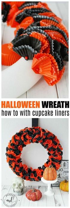 halloween wreath with cupcake liners on it and the words how to make them