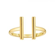 14k Yellow Gold Open Double Bar Ring Rcr6159-07 Bar Fashion, Gold Bar Ring, Asymmetrical Ring, Royal Chain, Double Finger Ring, Shiny Rings, Bar Ring, Open Bar, Everyday Rings