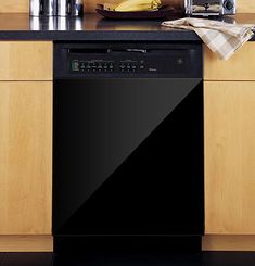 a black dishwasher sitting on top of a kitchen counter