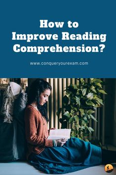 a woman sitting on a bed reading a book with the title how to improve reading compre