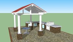 an animated rendering of a covered outdoor kitchen