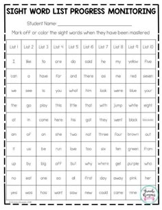 sight word it progress monitoring worksheet for students to practice sight words in the classroom