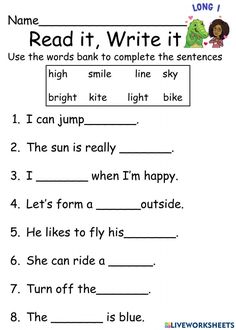 the worksheet for reading and writing words in an english language with pictures on it