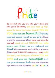 a poem written in different colors with the words pride on it