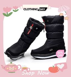 Women's Warm Thick Plush Platform Waterproof Snow Boots Weatherproof Nylon Boots For Cold Weather, Waterproof Nylon Boots For Cold Weather, Waterproof Gore-tex Boots For Cold Weather, Functional Waterproof Boots For Winter Walking, Winter Waterproof Insulated Hiking Boots, Insulated Waterproof Boots For Winter Outdoor Activities, Weatherproof Waterproof Boots For Winter, Black Nylon Waterproof Boots For Winter, Winter Weatherproof Waterproof Boots For Outdoor Activities