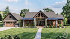 this is an artist's rendering of the front elevation of these ranch house plans