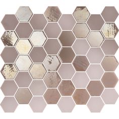 a white and brown mosaic tile pattern with hexagonal tiles on the bottom half