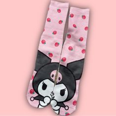 Kuromi Kawaii Socks Brand New Cute Black Cotton Socks, Cute Cotton Socks, Kuromi Socks, Kawaii Socks, Sanrio Pink, Long Curly, Curly Hair, Hello Kitty, Kitty