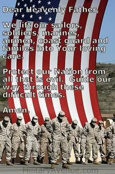 a group of soldiers standing in front of an american flag with the words dear harvey father