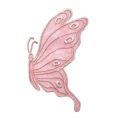 a pink butterfly embroidered on a white background