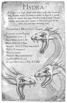 an old book page with two dragon heads and the words hydra on it