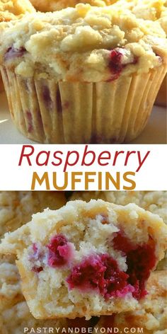 raspberry muffins on a plate with the title above it