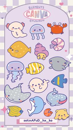 an assortment of cartoon fish and sea animals on a checkered background with the words canva