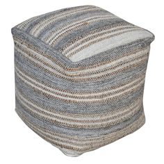 a grey and white striped ottoman