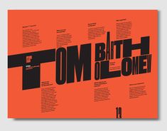 an orange and black poster with the words tom blath in bold font on it