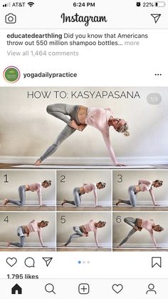 a woman doing yoga poses on her instagramtion page, with the caption how to kasyapasana