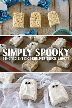 halloween treats that include rice krispies, ghost cookies and marshmallows to make them look like they have eyes