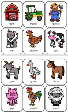 the farm animals and their names are shown in this worksheet for children to learn