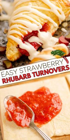 an easy strawberry rhubarb turnoverer recipe with a spoon